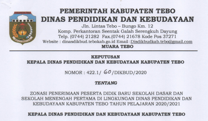 Sk Zonasi Ppdb Sd Smp Kabupaten Tebo Tahun Pelajaran 2020 2021 Dinas Dikbud Kabupaten Tebo