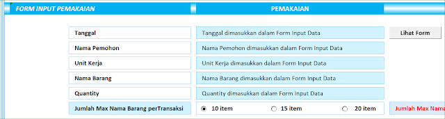 Pengaturan Form Input PEMAKAIAN Barang Aplikasi Excel Laporan Stock Persediaan Versi 4