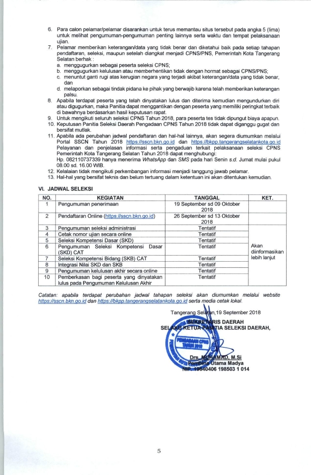 Jadwal tes cpns kota tangerang selatan