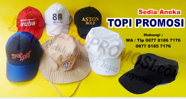 Produksi Topi promosi, sablon topi, bordir topi, topi perusahaan, Topi Kampanye, Topi Souvenir, Topi Drill, topi raphel, topi jala, topi jungle, topi adventure, harga topi promosi, jenis topi promosi