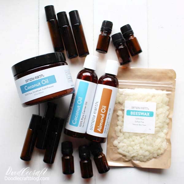 The Big Bonus Box will be sent every 6 months to keep you stocked with bottles and bases. It includes Coconut oil (unrefined and carrier oil), Almond oil, Beeswax pellets, 6 small jars, and 6 rollers. This gives you the base for recipes throughout the next few months.