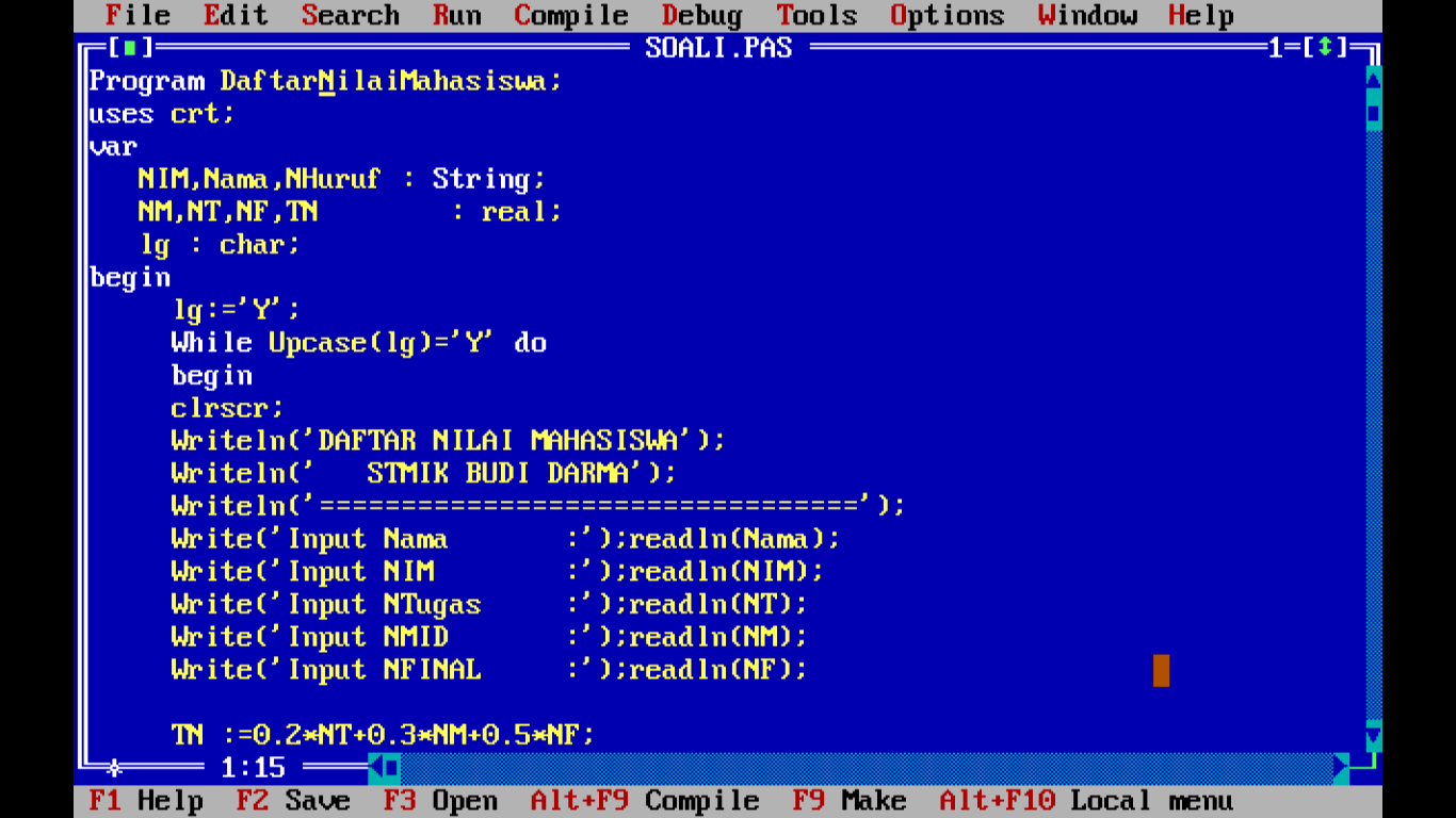 Program Pascal Menampilkan Nilai Mahasiswa Menggunakan