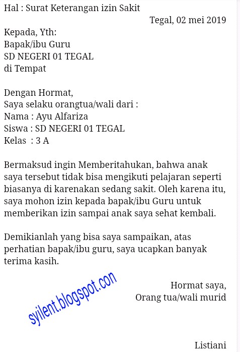 Contoh Surat Izin Sakit Anak Sd Kumpulan Surat Penting