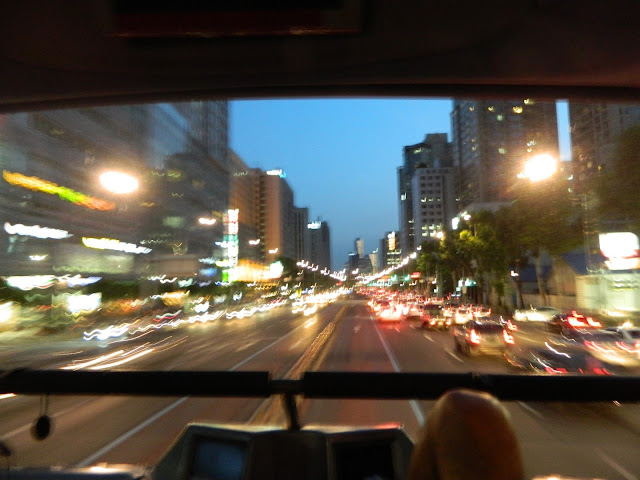 Super shot of night time Seoul from the Seoul tour bus