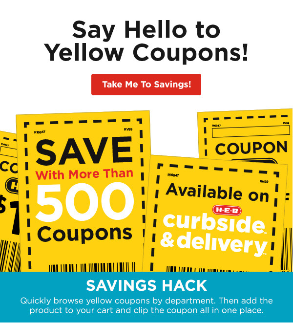HEB Curbside More Yellow Coupon Offers Now Available!