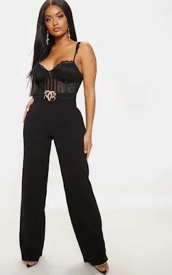 shape black lace mesh stripe bodysuit