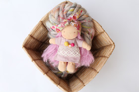 waldorf;doll;yarn;knit collage;basket;crafts