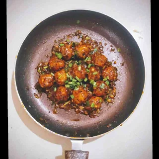 Veg manchurian dry after making in a pan