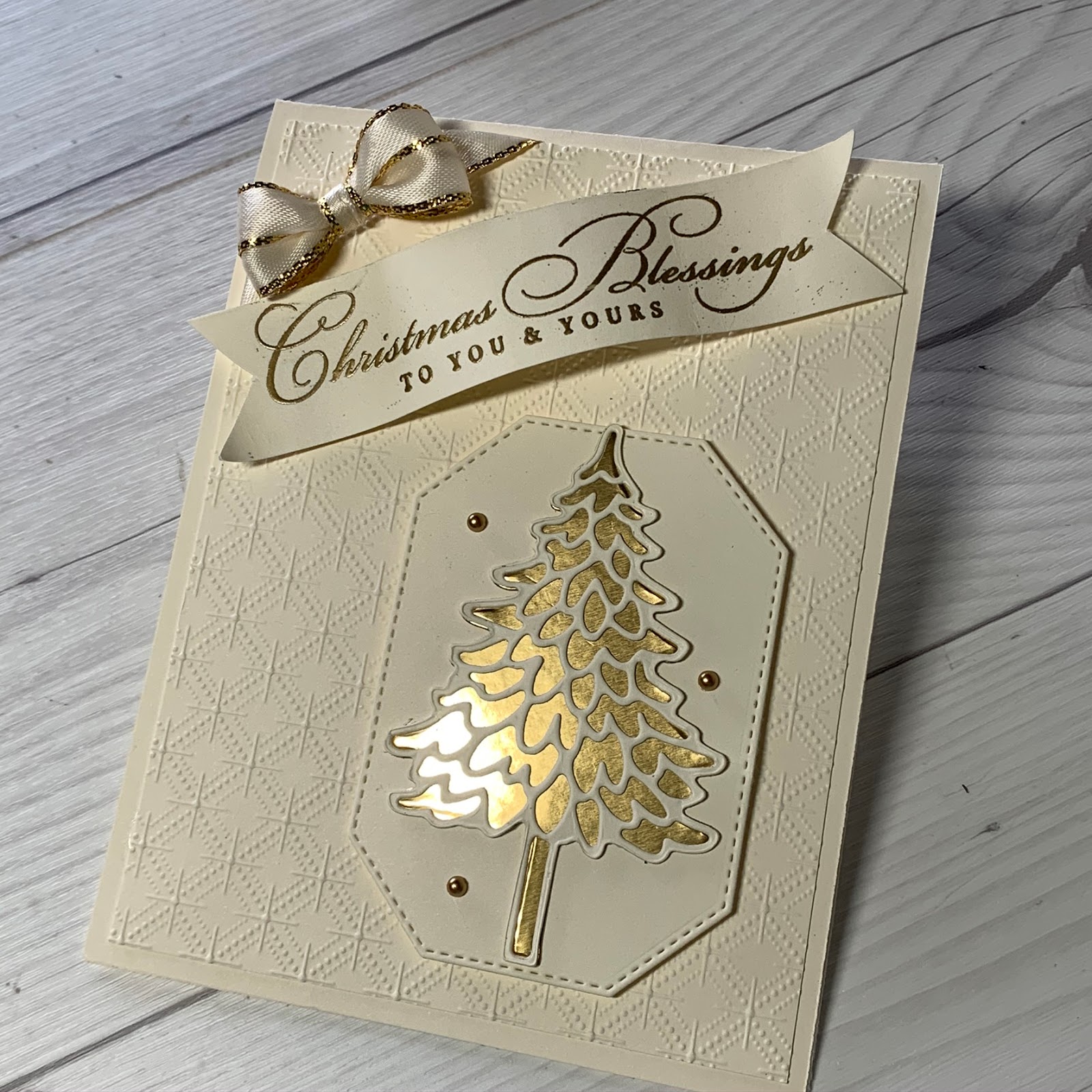 A touch of Gold Foil and the Pine Wood Dies create a stunning Christmas Card | Stamped Sophisticates