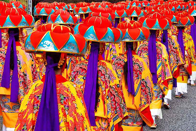 Okinawan women doing traditional dance in street