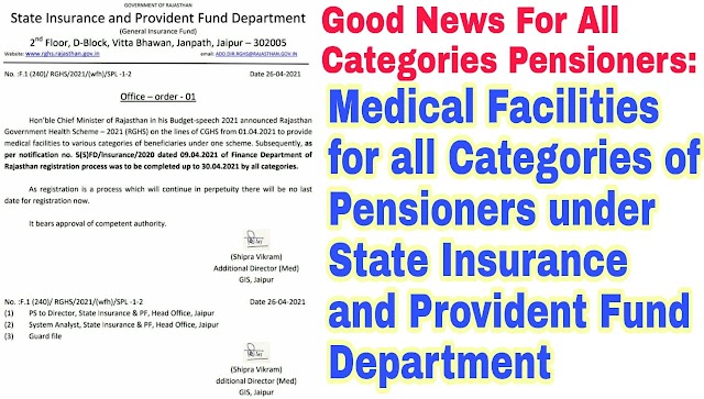 Good News For All Categories Pensioners: Medical Facilities for all Categories of Pensioners under State Insurance and Provident Fund Department