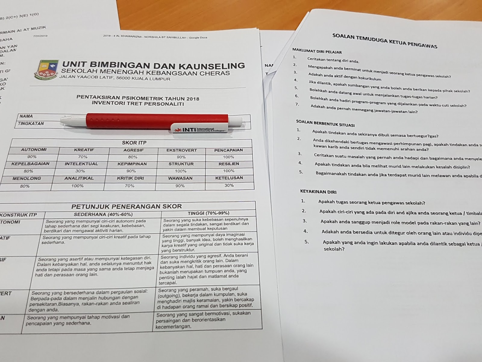 Jawapan Temuduga Pengawas Sekolah Menengah