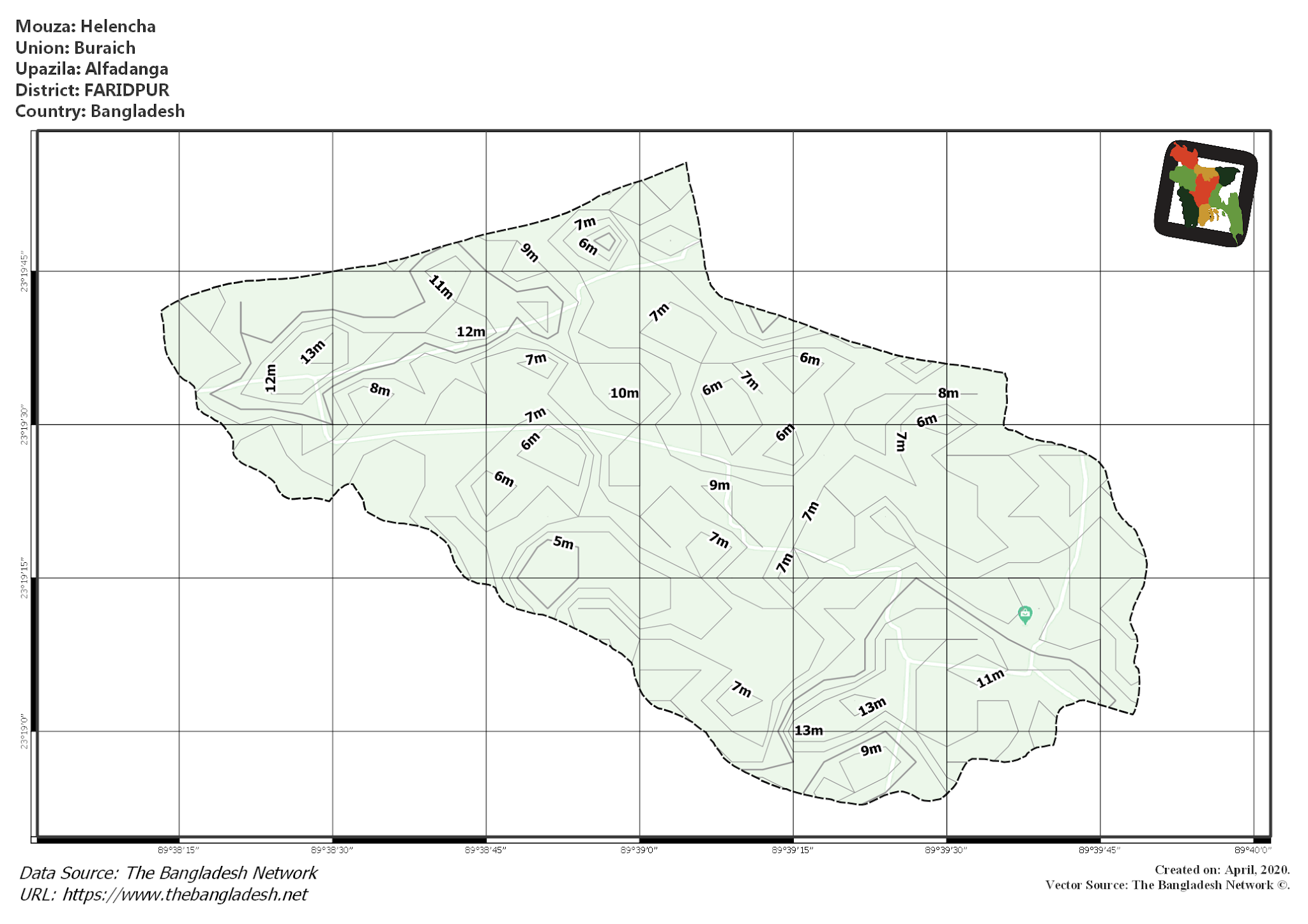 Map of Helencha Mouza of Alfadanga Upazila, FARIDPUR, Bangladesh.