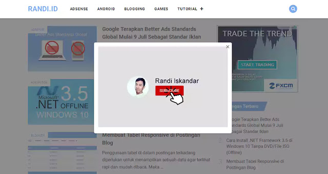 Cara Membuat Popup YouTube Subscribe Responsive di Blogger