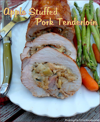 Apple Stuffed Pork Tenderloin, butterflied pork tenderloin is stuffed and cooked covered with barbecue sauce. | Recipe developed by www.BakingInATornado.com | #recipe #dinner