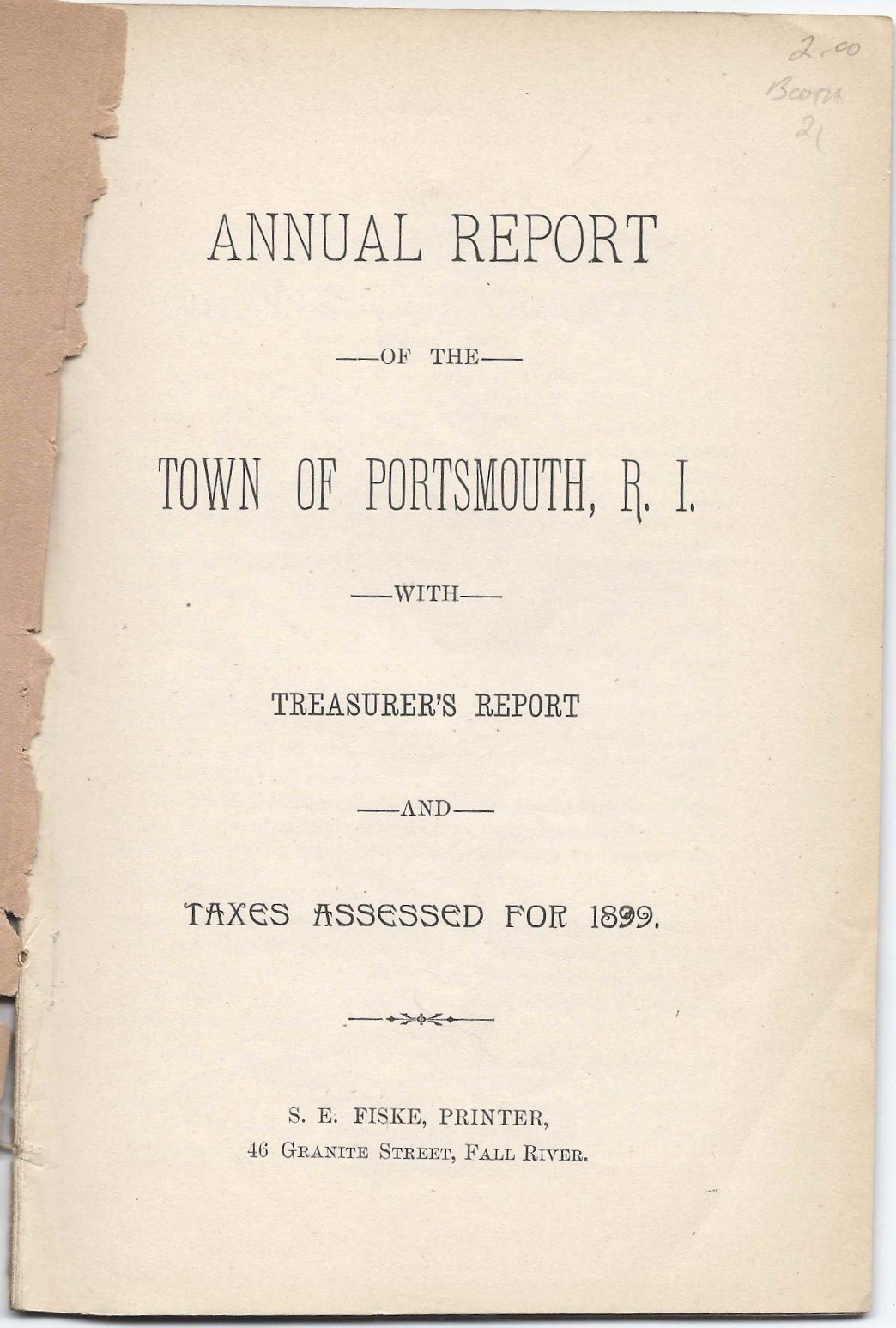 Heirlooms Reunited Portsmouth, Rhode Island Annual Report of 1899