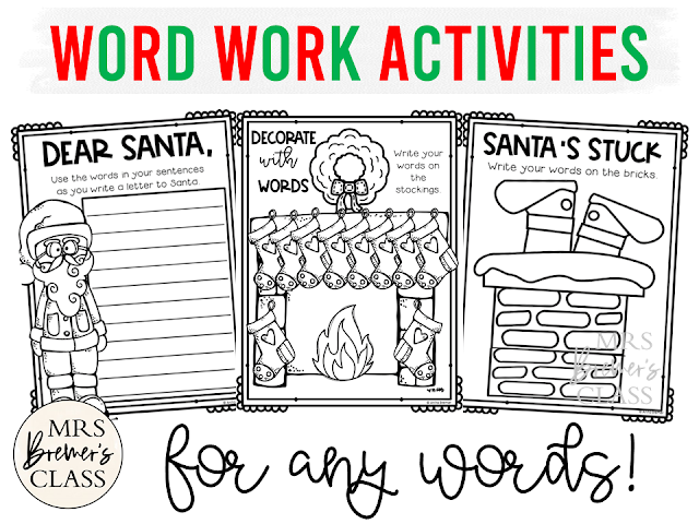 Christmas Holiday themed word work activities spelling practice for ANY words in Kindergarten First Grade Second Grade Third Grade