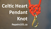 red rope tied into a celtic heart pendant knot