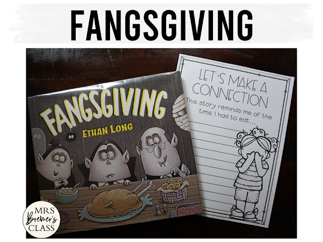 Fangsgiving book study activities unit with Common Core aligned literacy companion activities and a craftivity for Thanksgiving in Kindergarten and First Grade