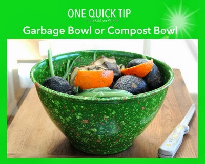 A garbage bowl or compost bowl, the most-used tool in my kitchen.