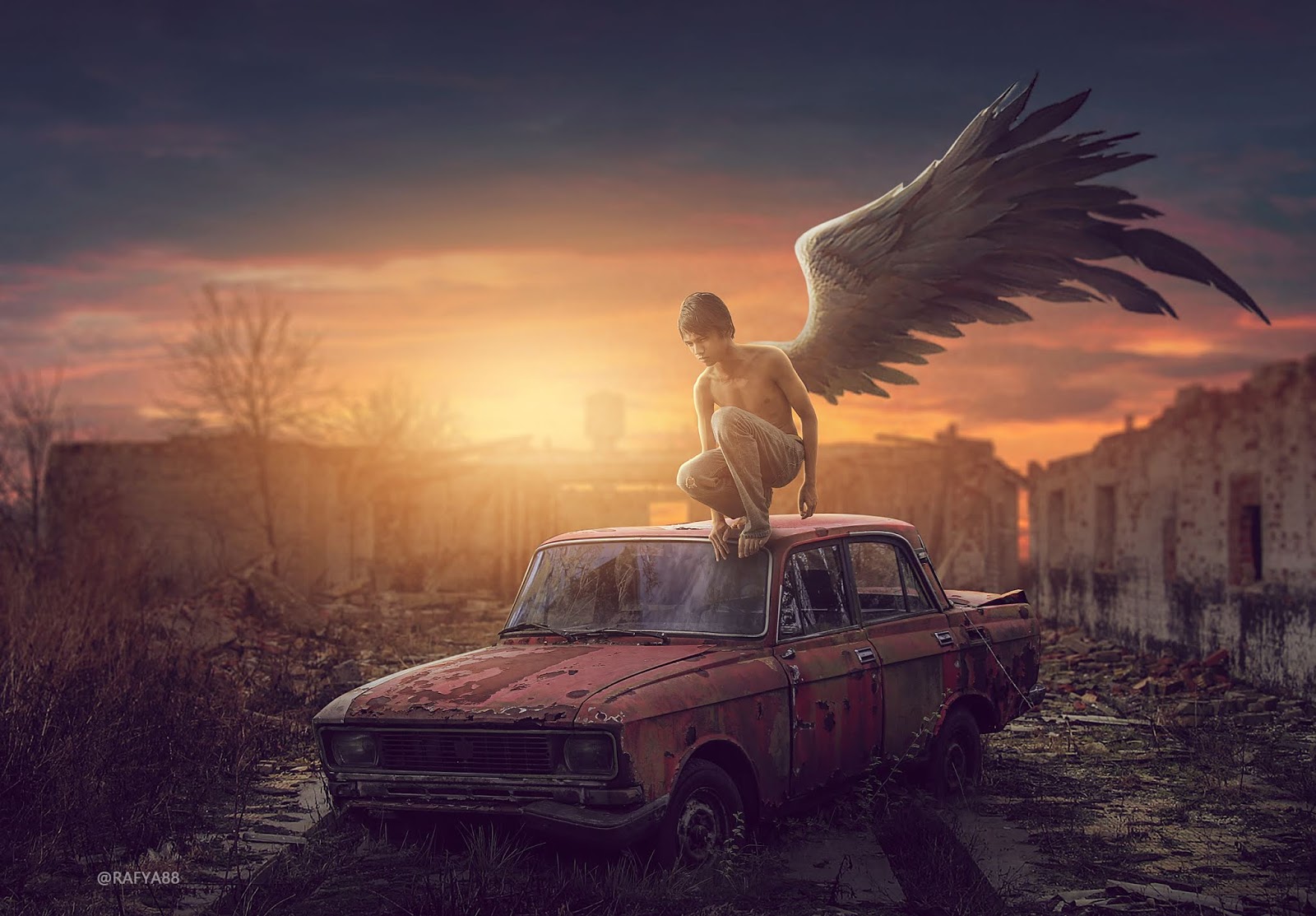 Side Wing Sunset Effect Photo Manipulation Tutorial rafy A