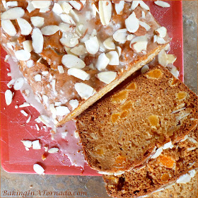 Apricot Almond Quick Bread, chopped apricots, nectar, and sliced almonds featured in a fall flavored quick bread. | Recipe developed by www.BakingInATornado.com | #recipe #bread