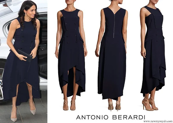 Meghan Markle wore Antonio Berardi Navy Double Breasted Sleeveless Dress