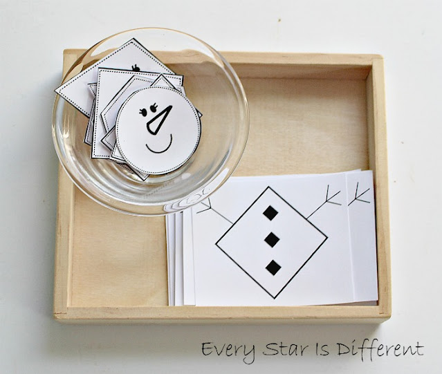 Snowman shapes match up (free printable)