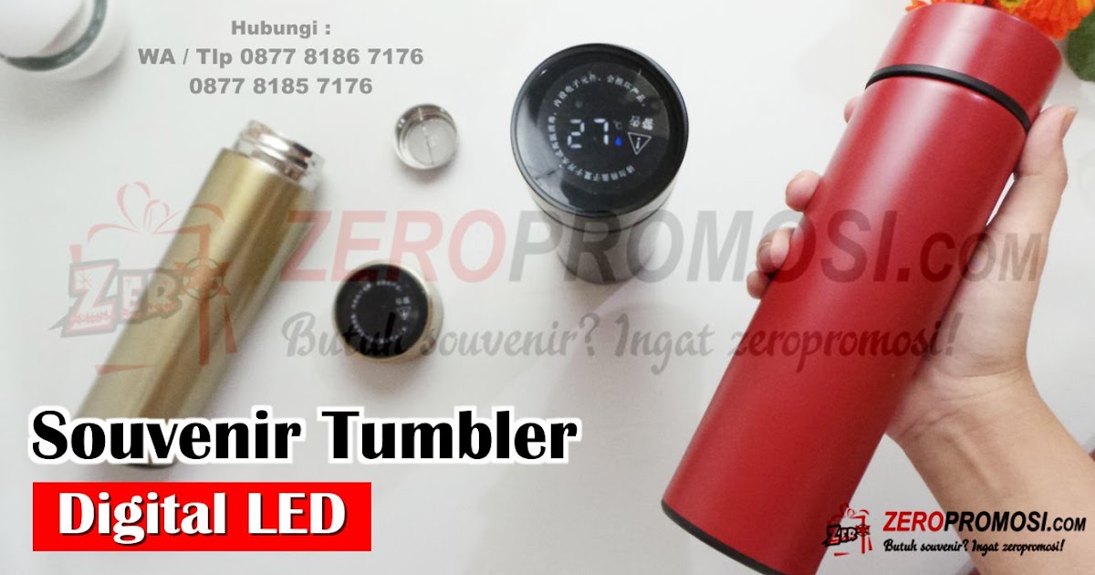 Jual Souvenir Tumbler Vacuum Stainless Digital LED Custom Cetak Logo 
