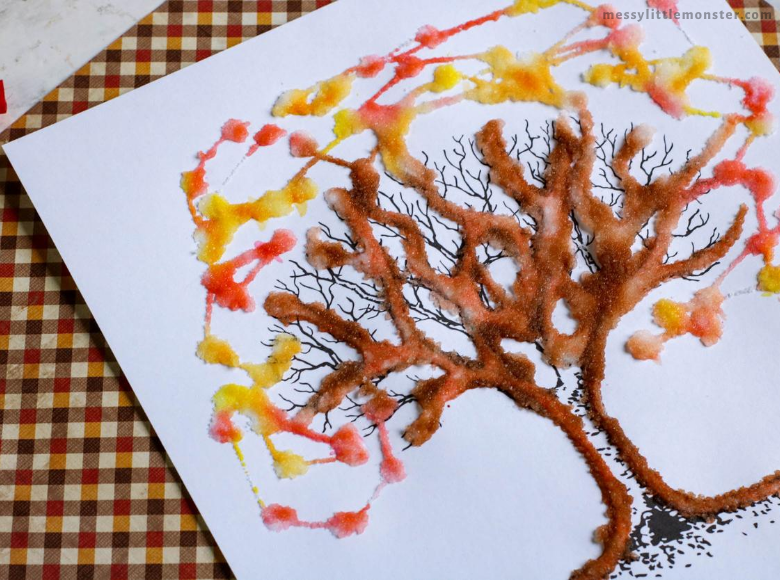 Salt Painting Autumn Tree Art - Messy Little Monster