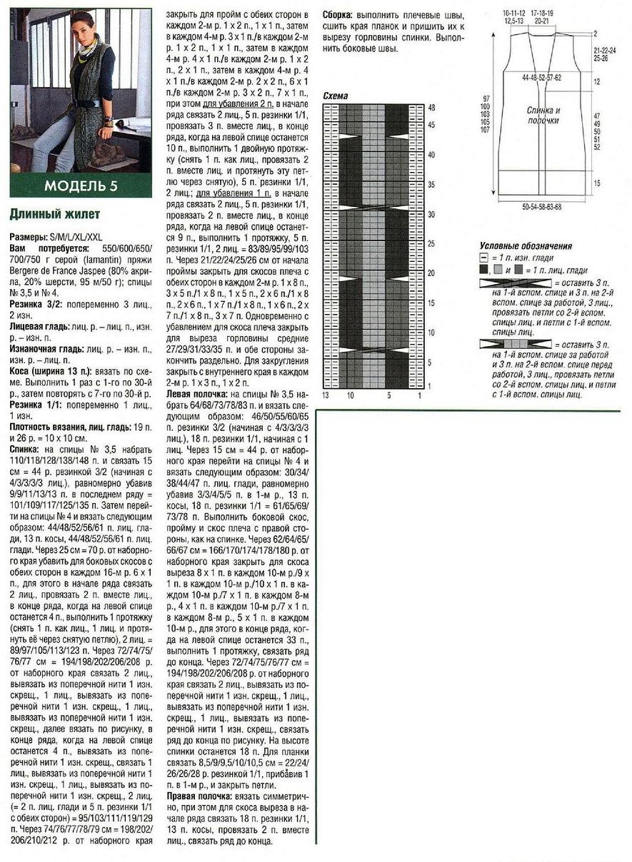 Женский удлиненный жилет спицами схемы и описание