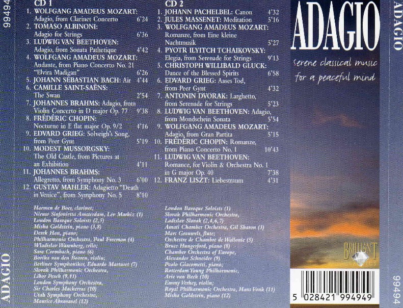 Violin Adagios 2cd. Albinon 1999. Opera VII, Concerti a Cinque (Symphonia Perusina) 2 CD. Mozart. Concerto Adagio (CD).