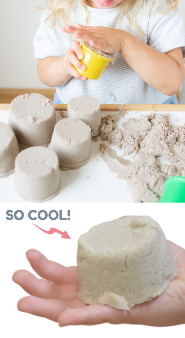 Make mold-able play dough using just two ingredients! #clouddough #clouddoughrecipe #flourdoughforkids #playdough #growingajeweledrose #activitiesforkids