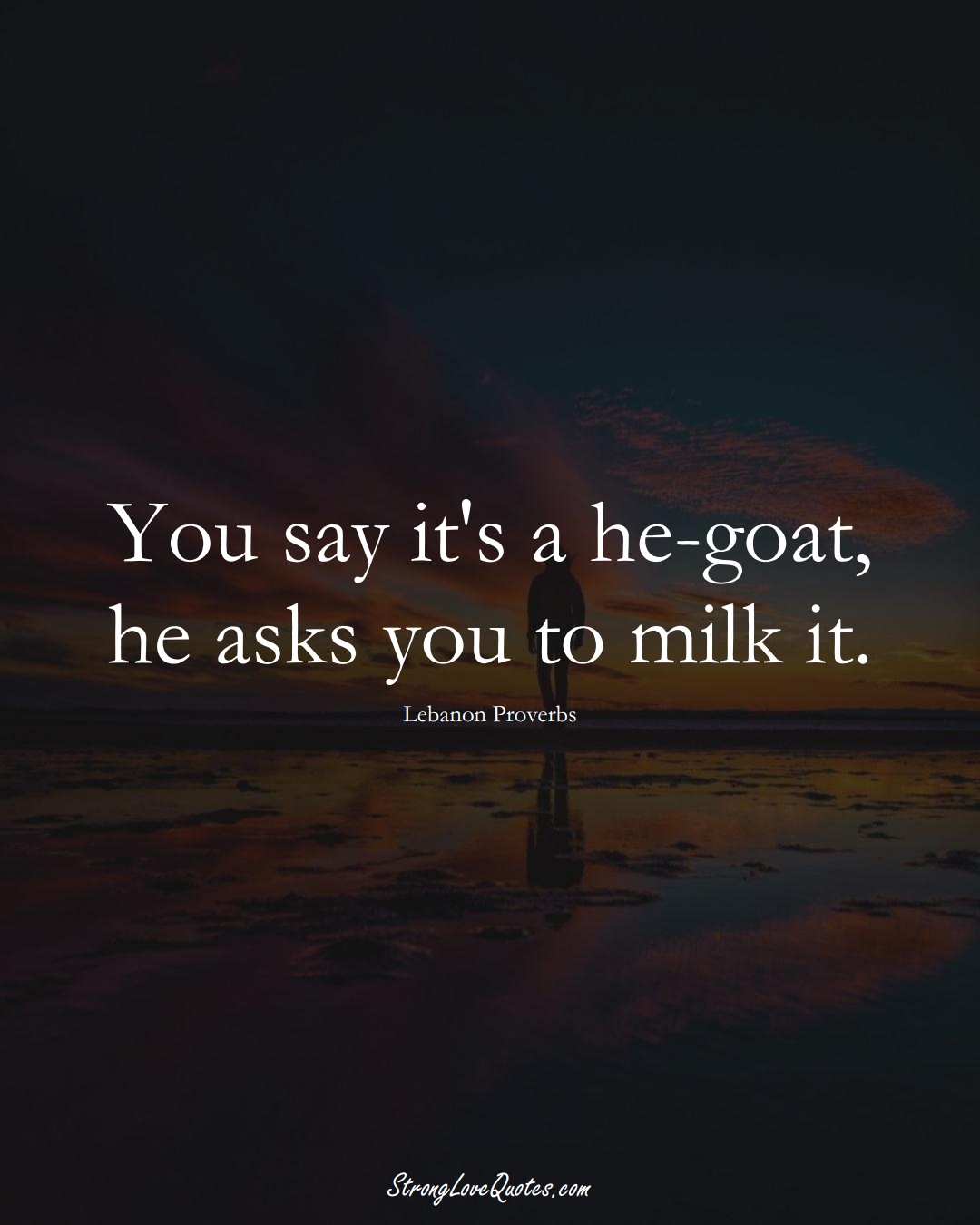 You say it's a he-goat, he asks you to milk it. (Lebanon Sayings);  #MiddleEasternSayings