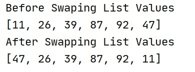 Python 3 Program to Swap First Value with Last Value Value in List