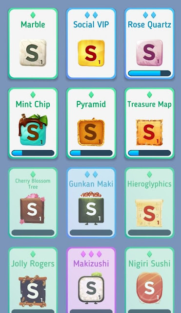Screenshot of Scrabble Go tile designs