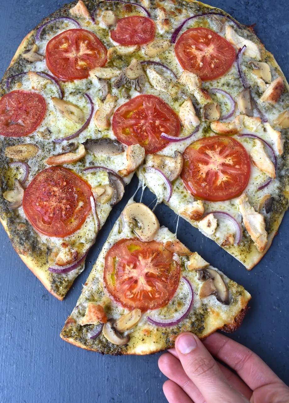 Chicken Pesto pizza with vegetables