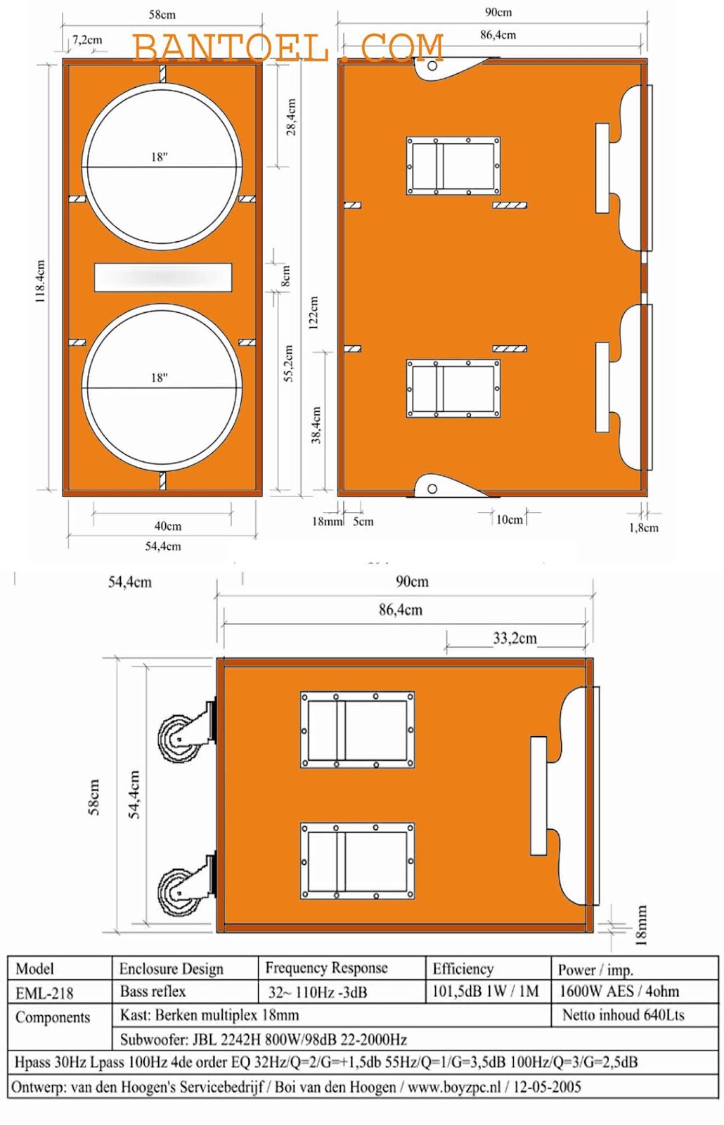 Ukuran Box Speker Subwoofer JBL EML 218