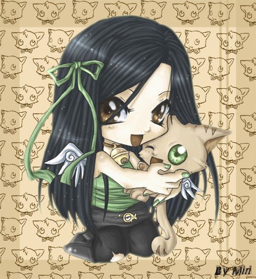HD Custom Animation Wallpapers & Pictures: Cute Chibi with Her Cute Cat