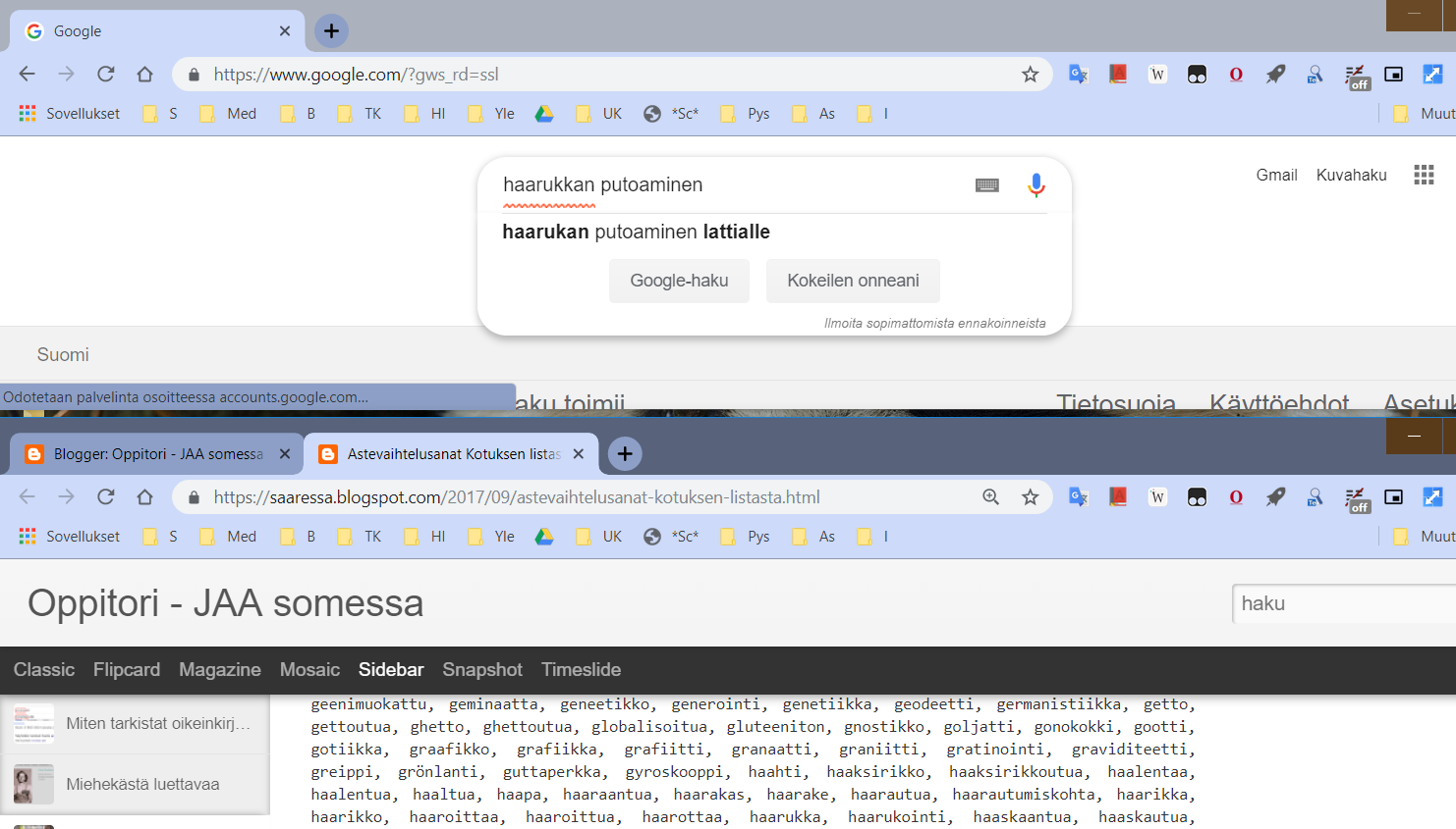 pienet rinnat suihin