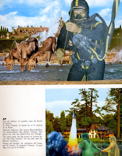 Collage from altered guidebook, The Future Really is Up in the Air