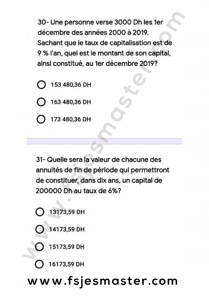 Exemple Concours Master Finance Islamique 2020-2021 - Fsjes Agdal