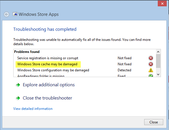 Le cache du Windows Store peut être endommagé