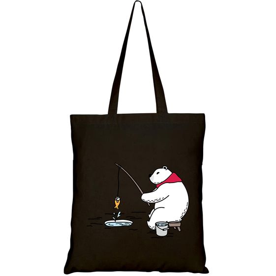 TÚI VẢI TOTE CANVAS IN HÌNH BEAR VECTOR POLAR BEAR FISHING SCARF CARTOON HT133 – HTFASHION