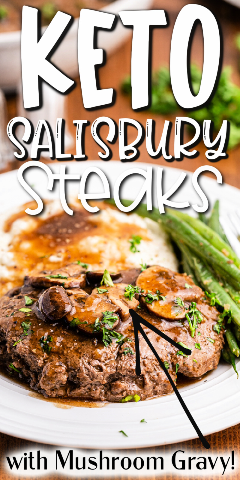 Keto Salisbury Steaks with Mushroom Gravy - This Salisbury Steak recipe is a keto version of that classic diner favorite kicked up a notch with delicious mushroom gravy on top. The meat is juicy and tender and the gravy is so good you will never know this is low carb! #keto #lowcarb #glutenfree #beef #steaks #salisbury #mushroom #gravy #recipe