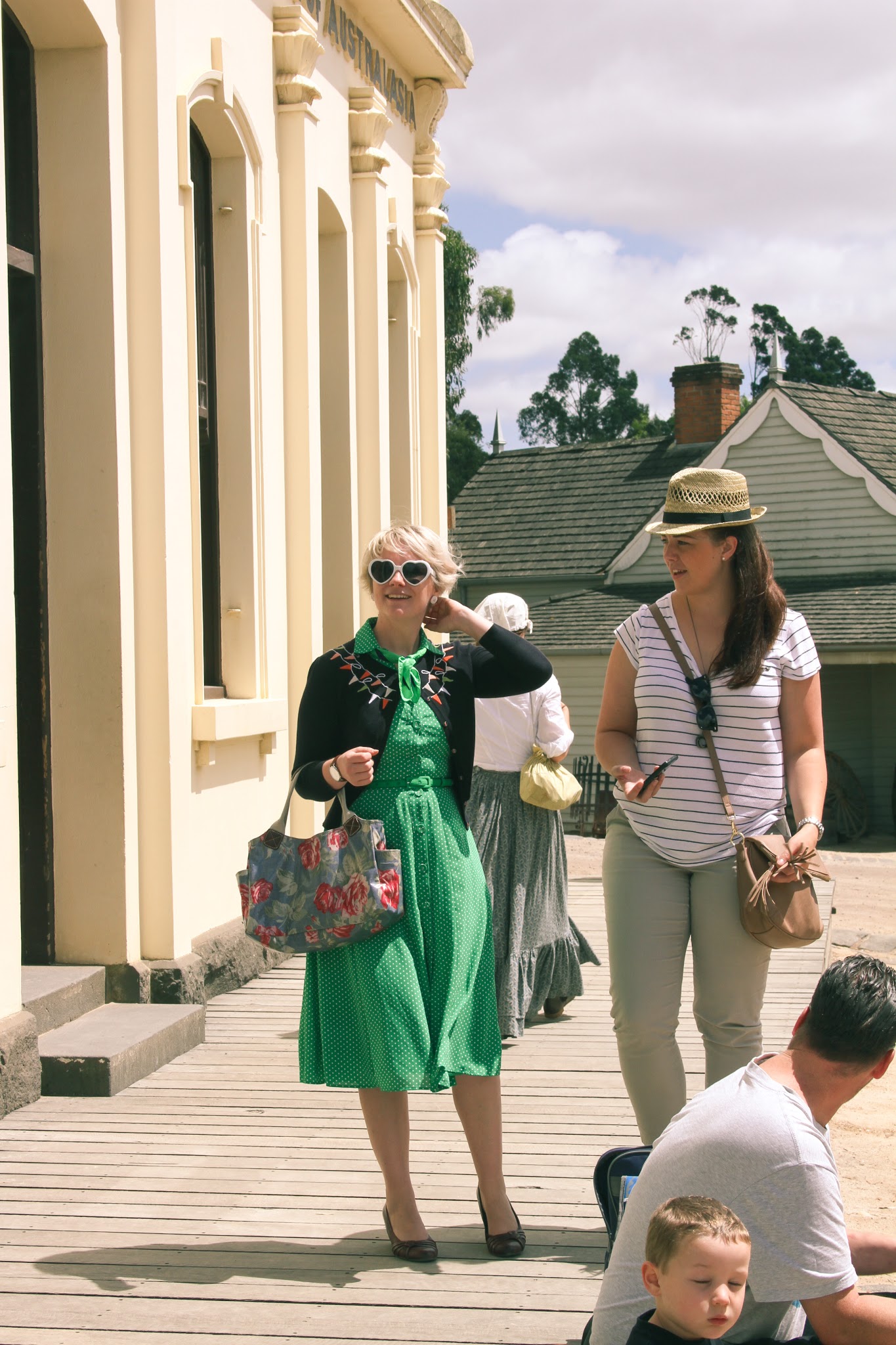 Finding Femme visits Sovereign Hill wearing green polka dot Review Australia, Laura Ashley, Cath Kidston and Sandler.