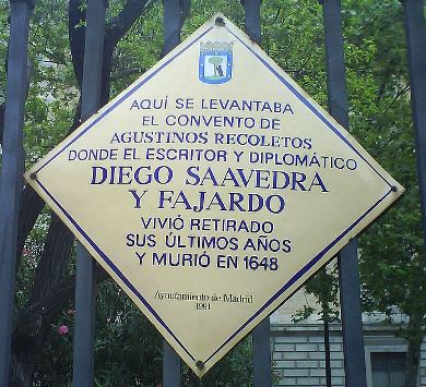 Idea de príncipe político cristiano de Diego Saavedra Fajardo PLACA%2BEN%2BHOMENAJE%2BA%2BSAAVEDRA%2BFAJARDO%2BSITUADA%2BEN%2BLA%2BBIBLIOTECA%2BNACIONAL%2BDEL%2BMADRILE%25C3%2591O%2BPASEO%2BDE%2BRECOLETOS%2BDONDE%2BANTES%2BSE%2BUBICABA%2BEL%2BCONVENTO%2BDE%2BAGUSTINOS%2BRECOLETOS%2BDONDE%2BMURI%25C3%2593