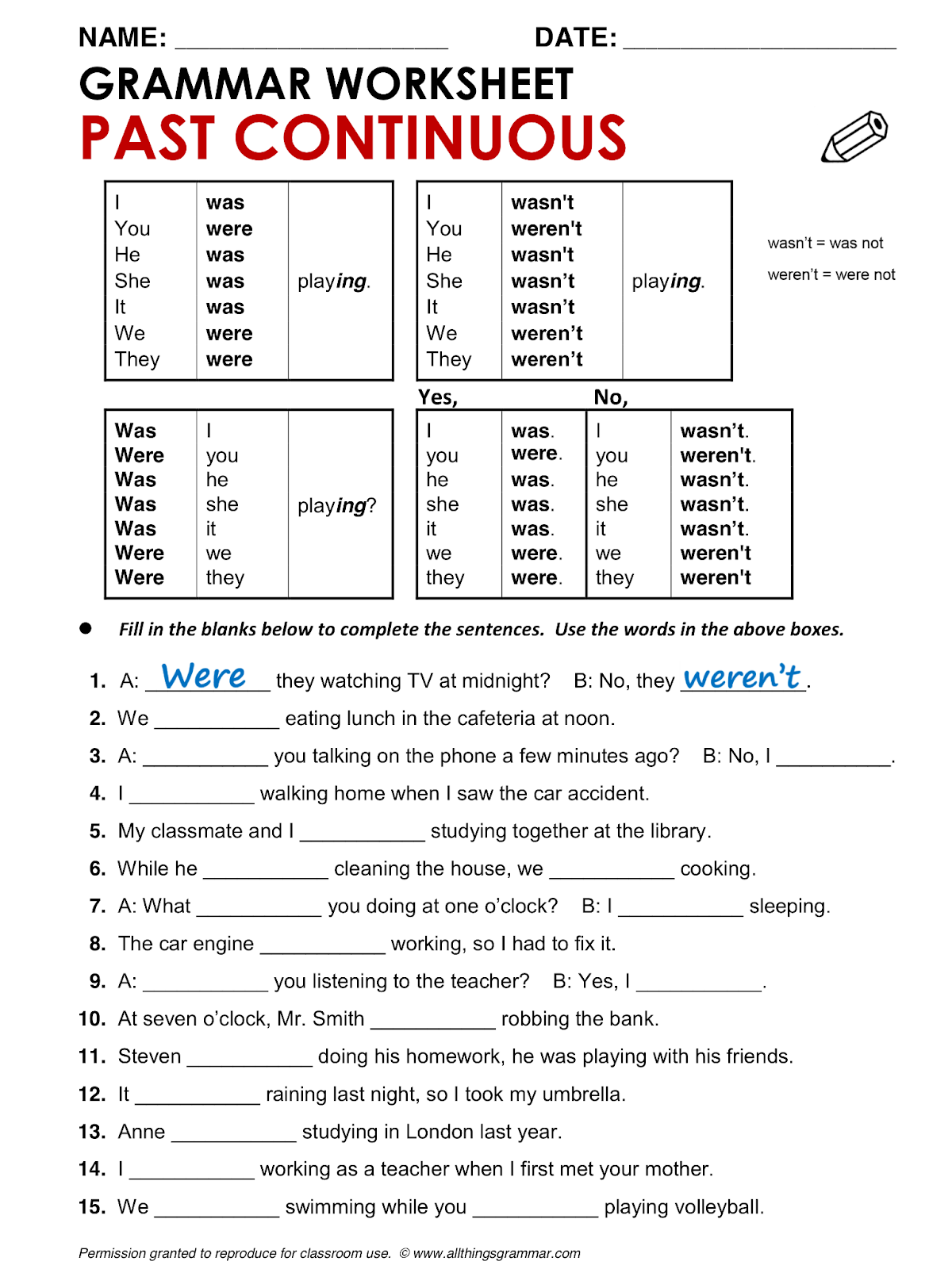 Past Tense And Past Continuous Worksheet Pdf