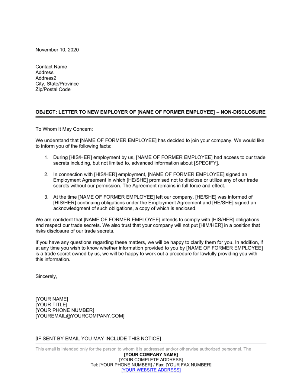 Disclosure Letter Template ~ Resume Letter