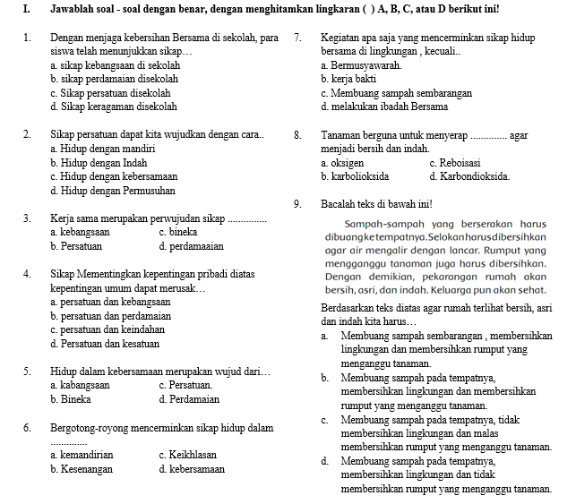 Soal Semester Tema 4 Kelas 2 SD/MI